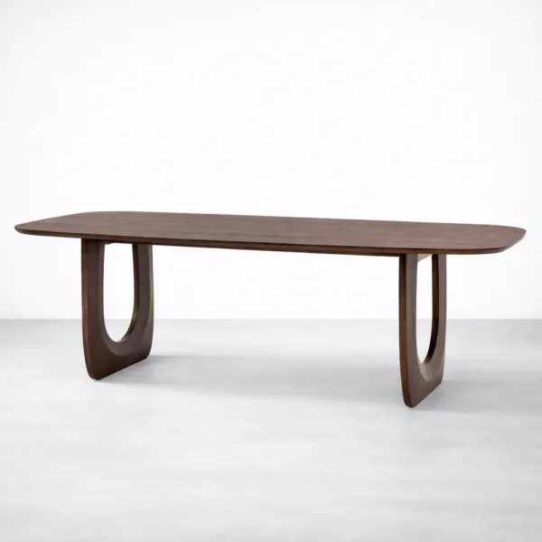 Front view of INTERIORZE Arco Loop solid wood dining table
