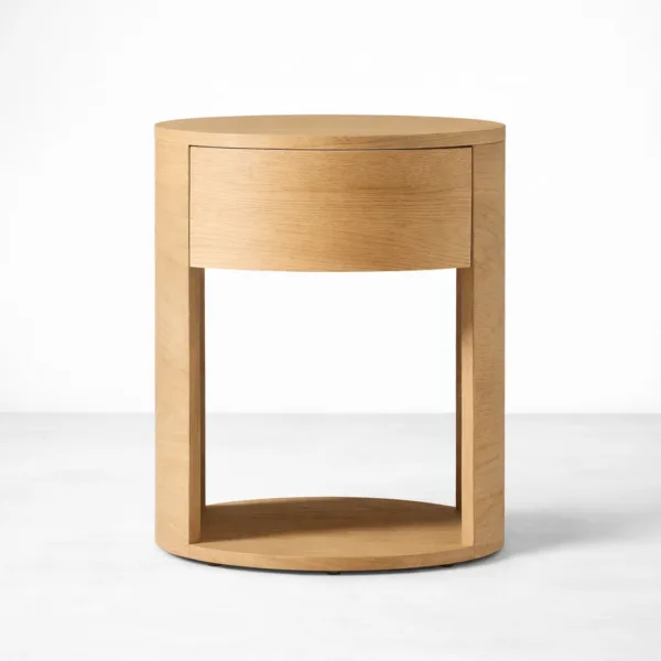 INTERIORZE curved ashwood bedside table with drawer and open shelf