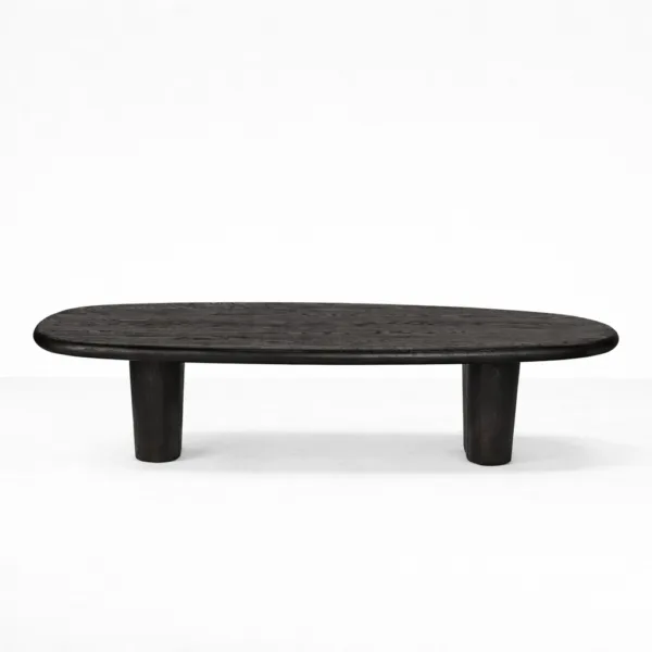 INTERIORZE teakwood oval coffee table with sculpted legs in black finish