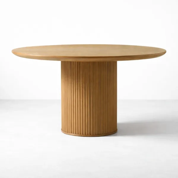 INTERIORZE Elvoro fluted solid teakwood round pedestal dining table