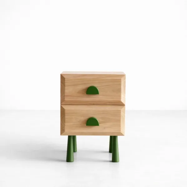 Ashwood bedside table with 2 drawers and green legs by INTERIORZE