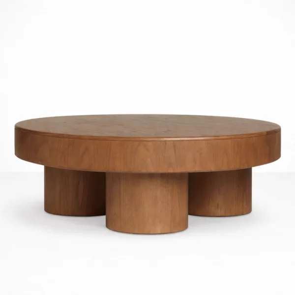 INTERIORZE Trivon round teakwood centre table with triple pedestal base
