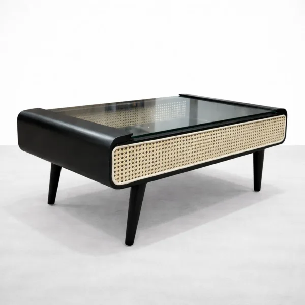 cane glass top teak wood centre table