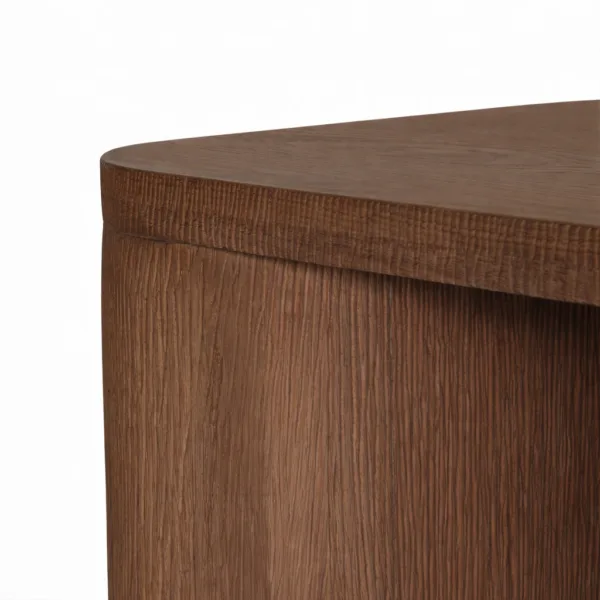 Handcrafted teakwood side table with rounded rectangular top and cylindrical base by INTERIORZE