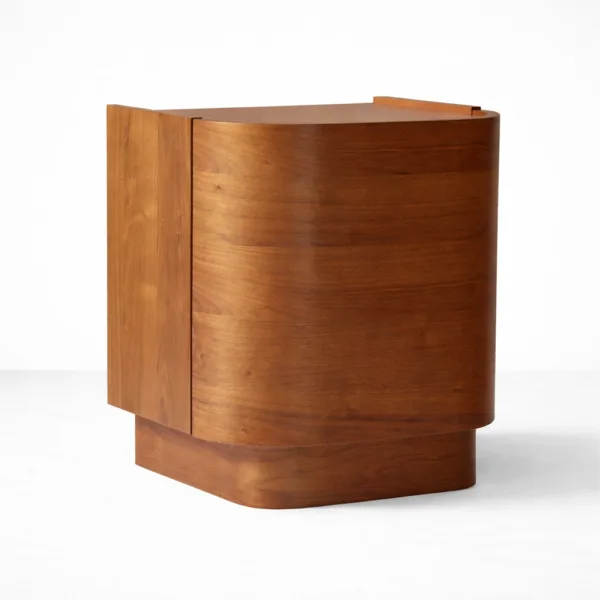 INTERIORZE curved teakwood accent bedside with shelf storage