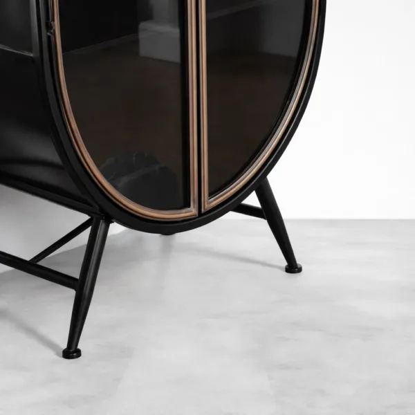 Oval Black Wood Glass Showcase Cabinet