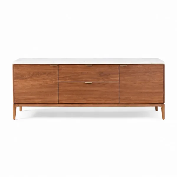 Marble Crest teak wood media console by INTERIORZE