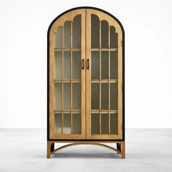 Two Tone Arched Ash Wood Glass Showcase Cabinet