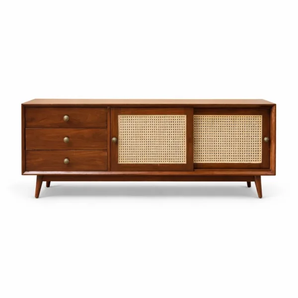 Cane Slide Teak Wood Media Console by INTERIORZE