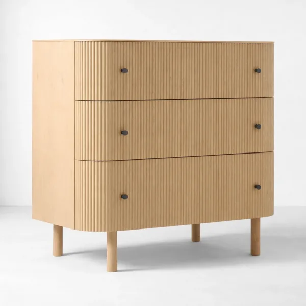 Fluted Ash Wood 3 Drawer Dresser