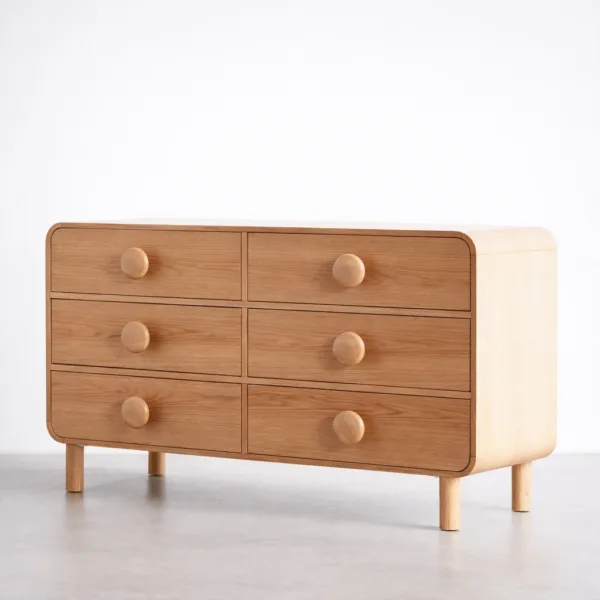 ash wood chest of drawers with 6 drawers and rounded profile