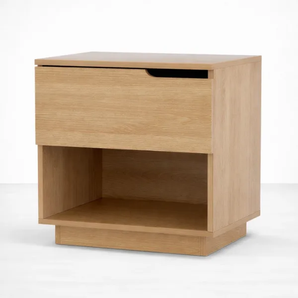 INTERIORZE Arden ashwood bedside table with drawer and open shelf in natural wood finish