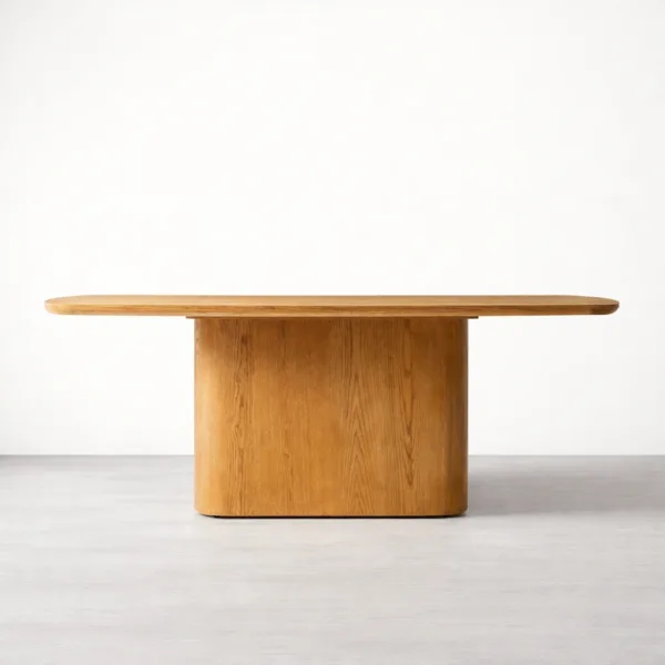 INTERIORZE Arvello solid teakwood pedestal dining table with rounded top