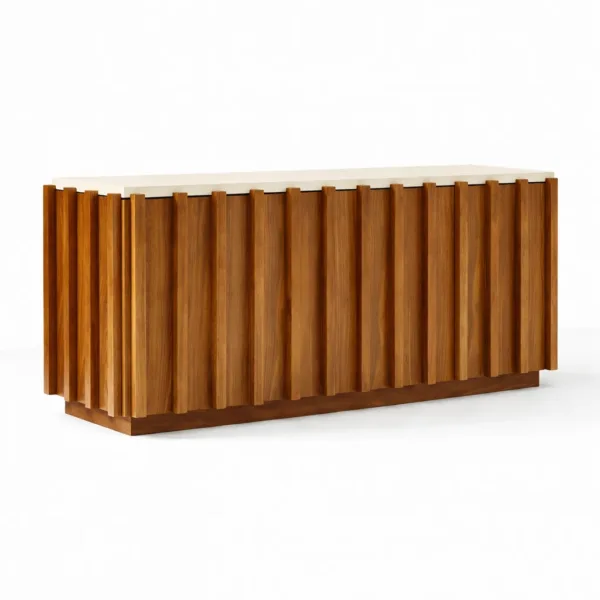 Crest Panel teak wood media console by INTERIORZE