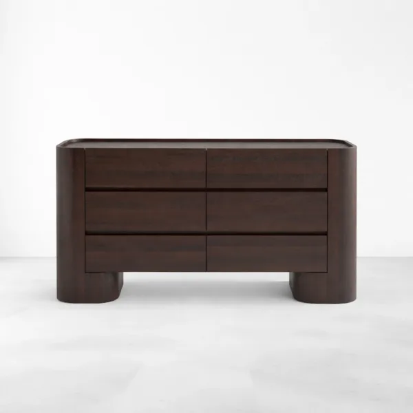 Curved Side Teak Wood 6 Drawer Dresser