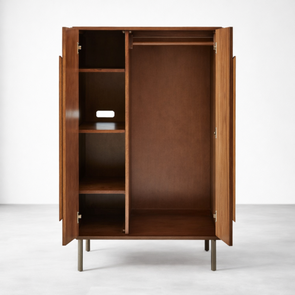 INTERIORZE Column Walnut Teak Wood Wardrobe Cabinet