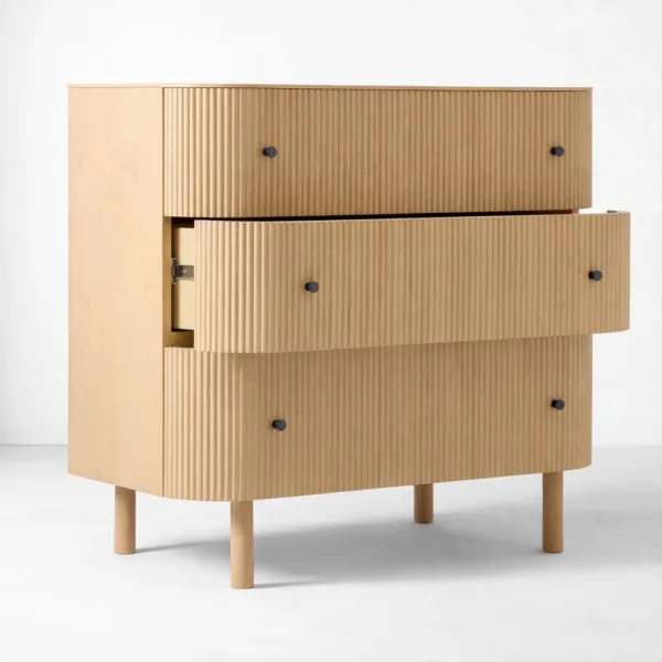 Fluted Ash Wood 3 Drawer Dresser