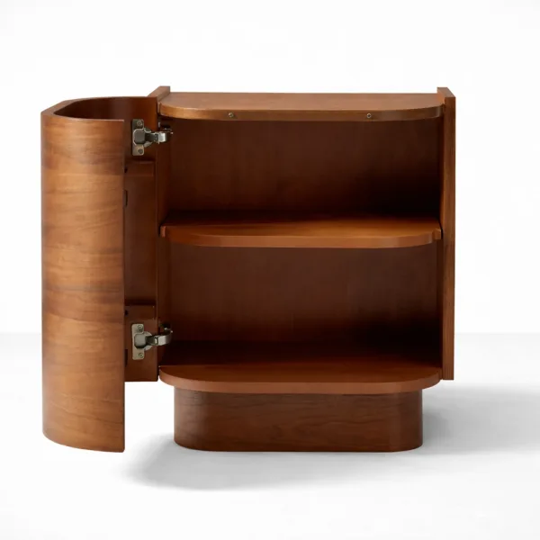 INTERIORZE curved teakwood accent bedside with shelf storage