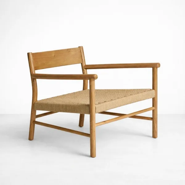 INTERIORZE Arlen teakwood woven arm chair with natural handwoven seat and solid wooden frame