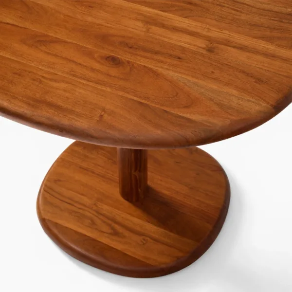 Top angled view of INTERIORZE Rovena solid teakwood round pedestal dining table