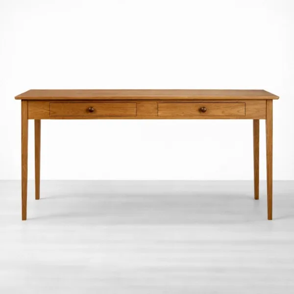 Ash wood study table with 2 drawers