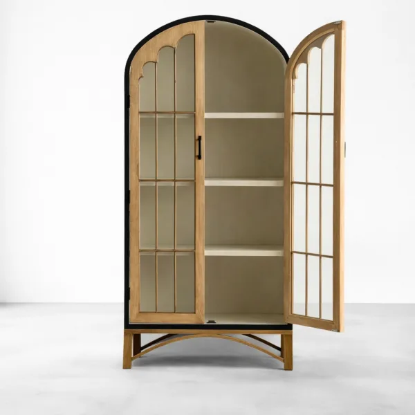 Two Tone Arched Ash Wood Glass Showcase Cabinet