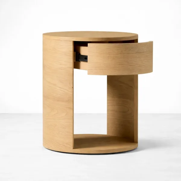 INTERIORZE curved ashwood bedside table with drawer and open shelf