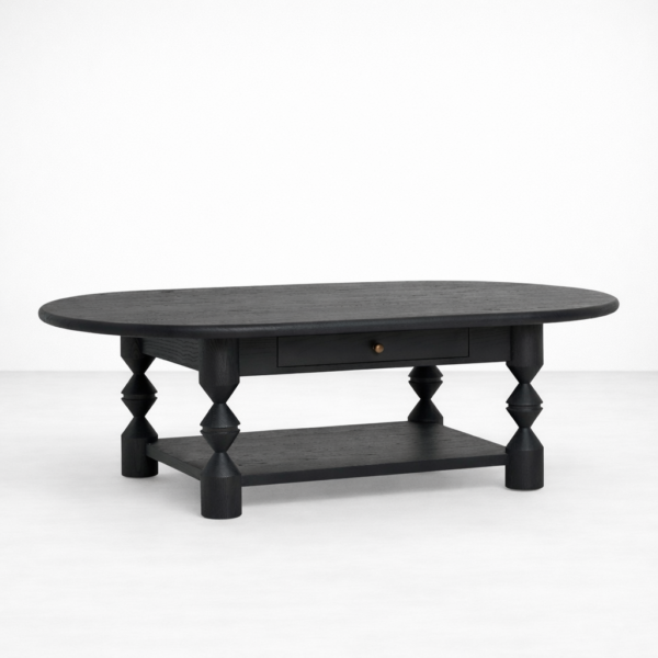 INTERIORZE Kairen black teakwood centre table with drawer and lower shelf