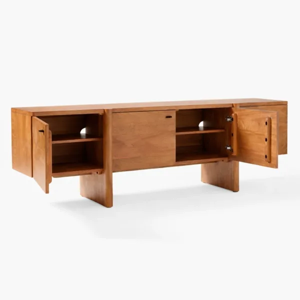 Span Block teak wood media console by INTERIORZE