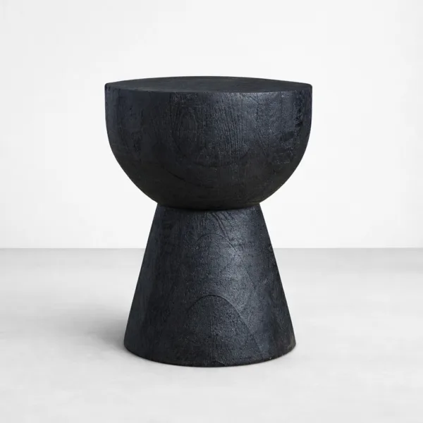 Handcrafted teakwood side table in black finish by INTERIORZE