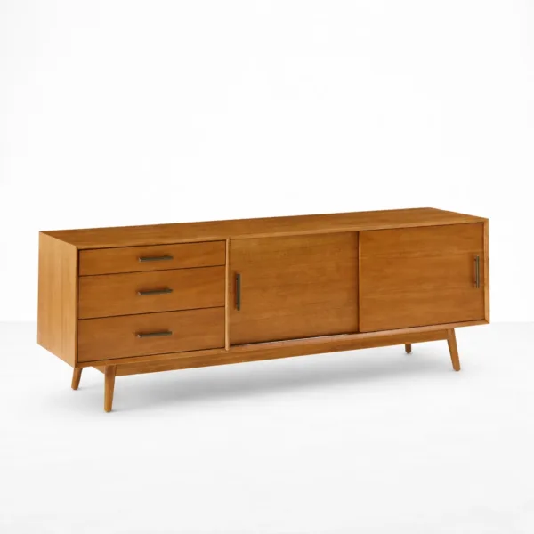 Trio Slide teak wood media console by INTERIORZE