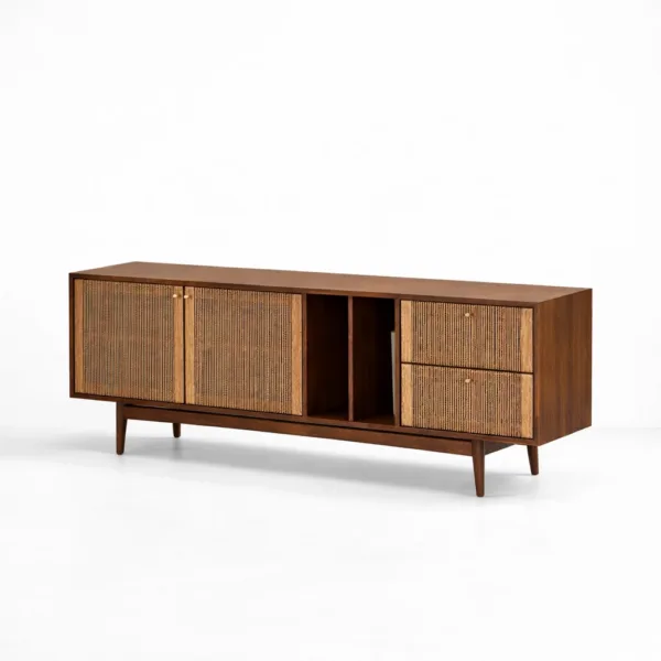 Cane Weave teak wood media console by INTERIORZE
