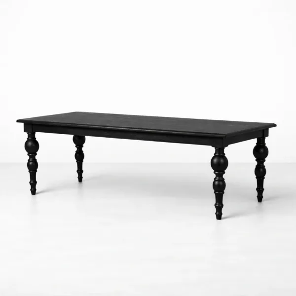 Straight view of INTERIORZE Noir Heritage solid wood dining table