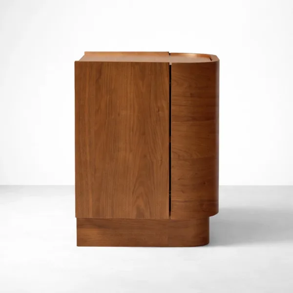 INTERIORZE curved teakwood accent bedside with shelf storage
