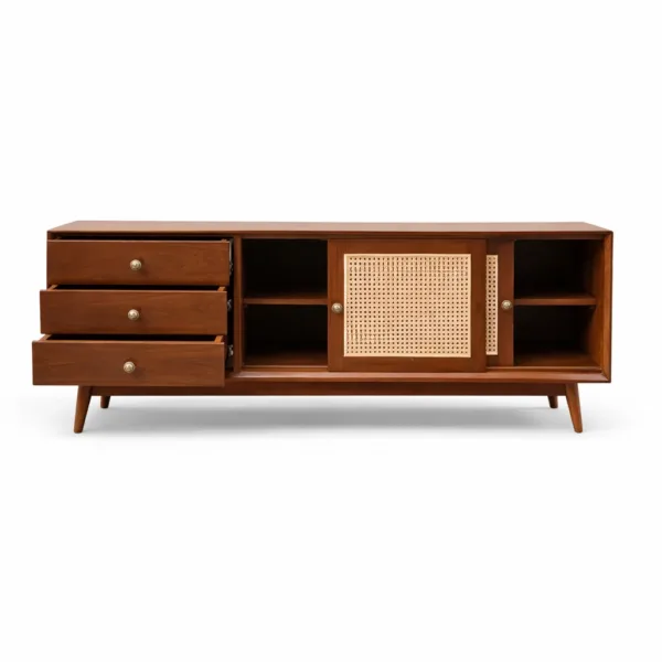 Cane Slide Teak Wood Media Console by INTERIORZE