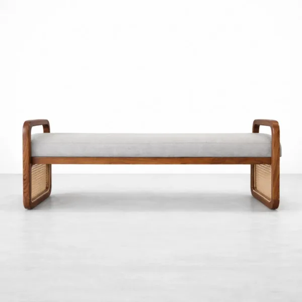 INTERIORZE Arlo Upholstered Teak Cane Bench