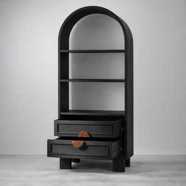 Black Arched Wood Showcase Cabinet