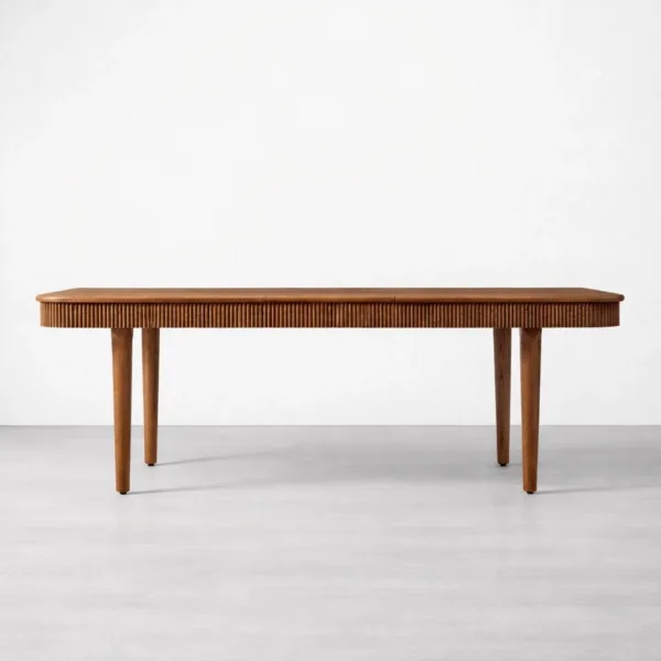 INTERIORZE Elvora solid teakwood extendable dining table with fluted apron detail