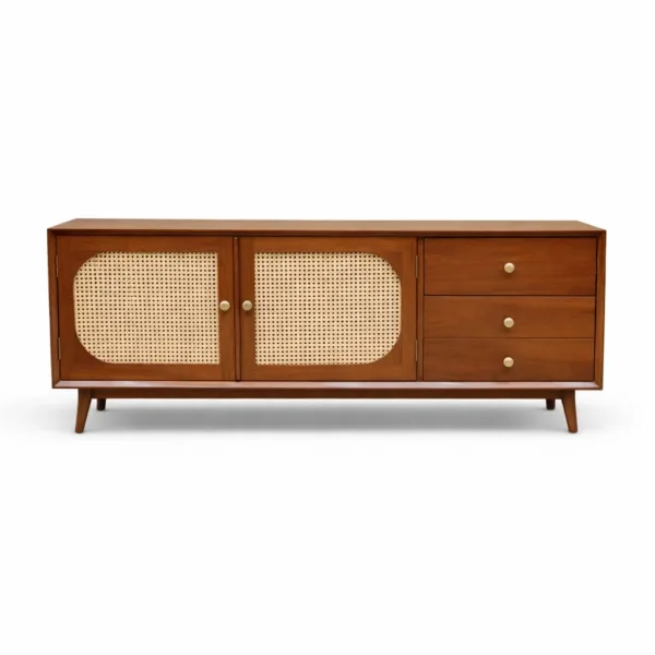 Cove Cane teak wood media console by INTERIORZE
