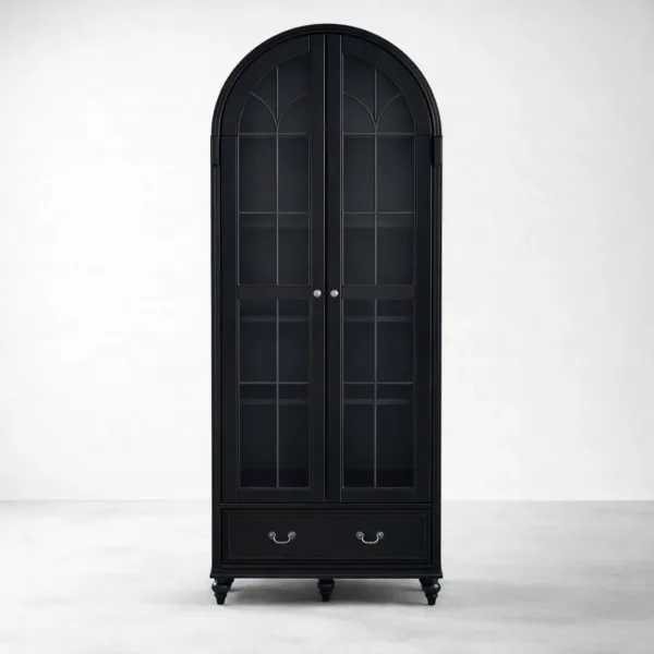 Black Arched Glass Door Wood Showcase Cabinet