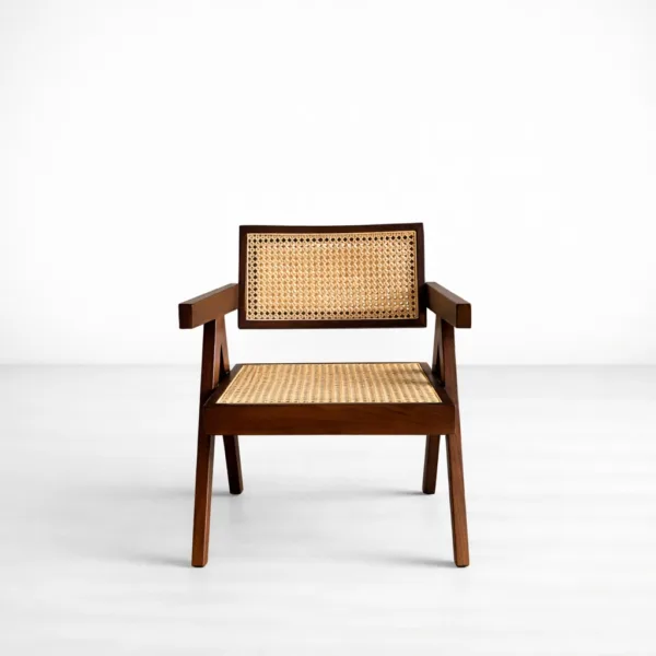INTERIORZE Kairo teakwood cane arm chair with natural cane back and seat in warm honey finish