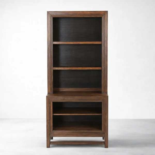 Open Shelf Teak Wood Showcase Cabinet