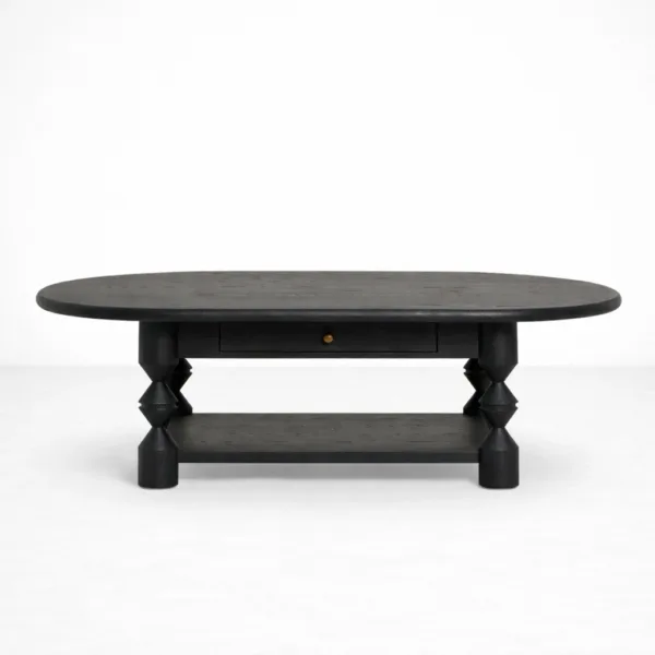 INTERIORZE Kairen black teakwood centre table with drawer and lower shelf