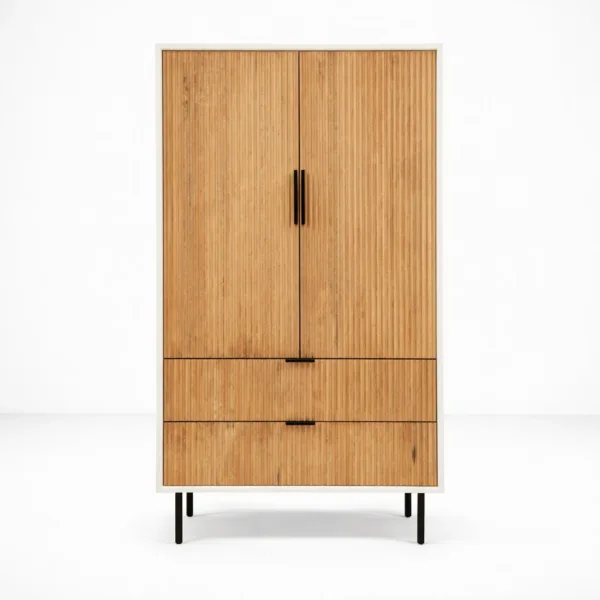 INTERIORZE Fluted Ash Wood Wardrobe