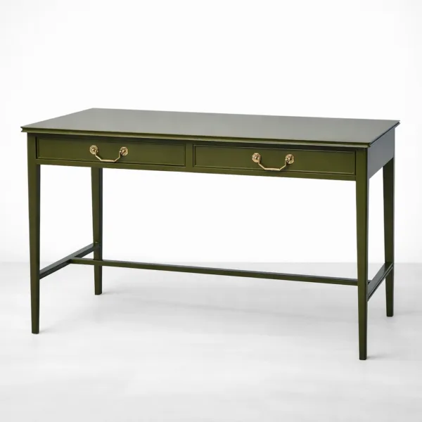 Olive green teak wood study table with drawers