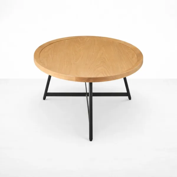 INTERIORZE ash wood oval coffee table with black metal base in natural finish