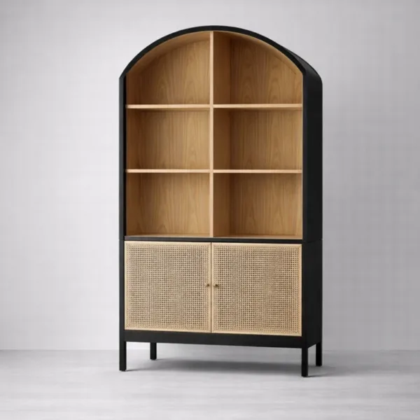 Arched Cane Ash Wood Showcase Cabinet