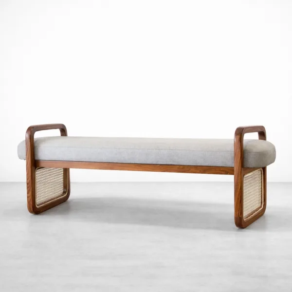 INTERIORZE Arlo Upholstered Teak Cane Bench