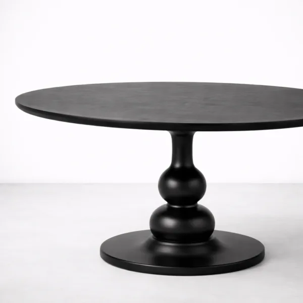 Front view of INTERIORZE Obsidian Orb round dining table