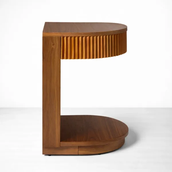 INTERIORZE fluted teakwood bedside table with drawer and open shelf